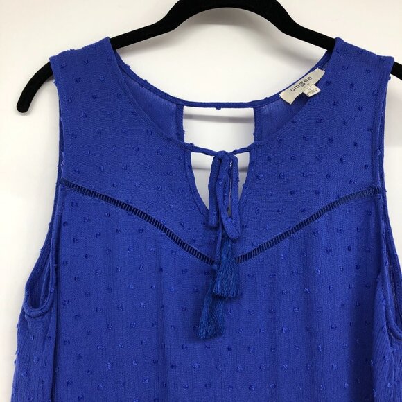 Umgee royal blue textured dot detail flowy ruffle tank top crochet hem SP - Picture 3 of 14